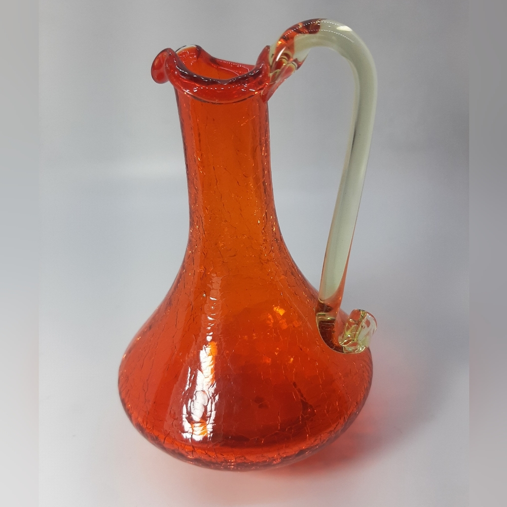 Vintage Pilgrim Crackle Glass Small Pitcher Orange